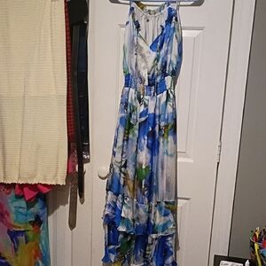 Elegant Blue and White Maxi Dress
